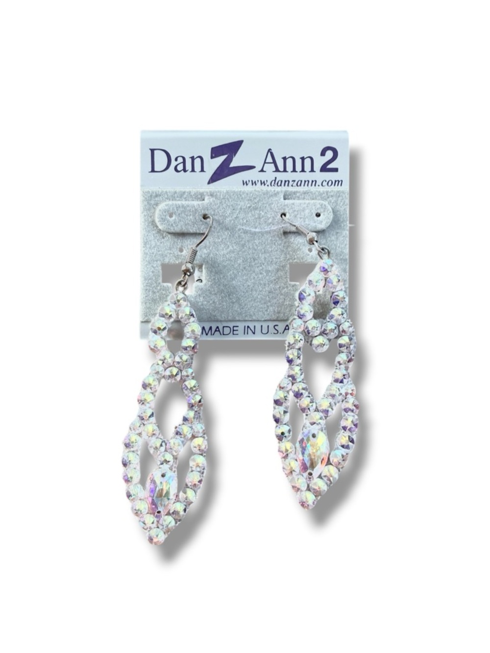 DanZann Ballroom Dance Earrings AB Crystal Rhinestone Dangle Statement NWT